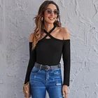 Shirt High Quality Women Shirt Off-the-shoulder Long Sleeve Crop Top Cross Strap Knitted Slim Blouse