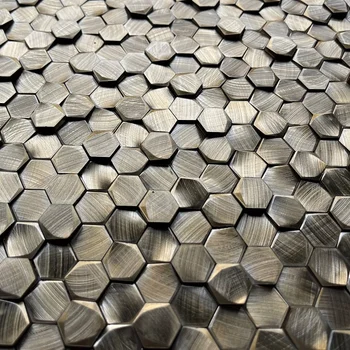 Soulscrafts Gold Aluminium Alloy Hexagon Metal Mosaic Tile for Kitchen Backsplash