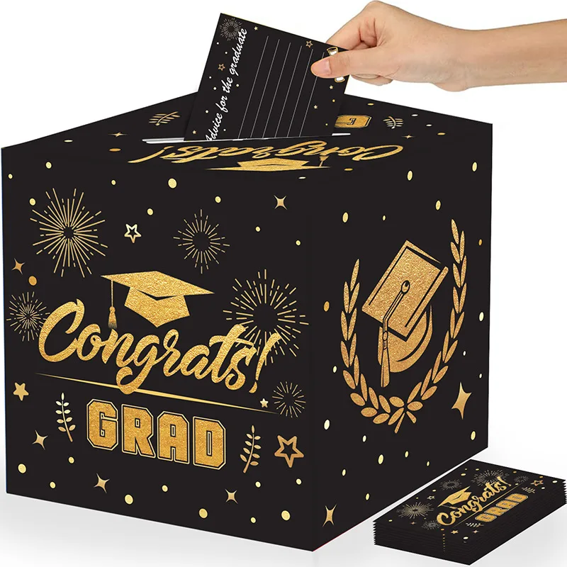 New graduation theme graduation party decoration props black gold Doctor hat ballot box suggestion box set