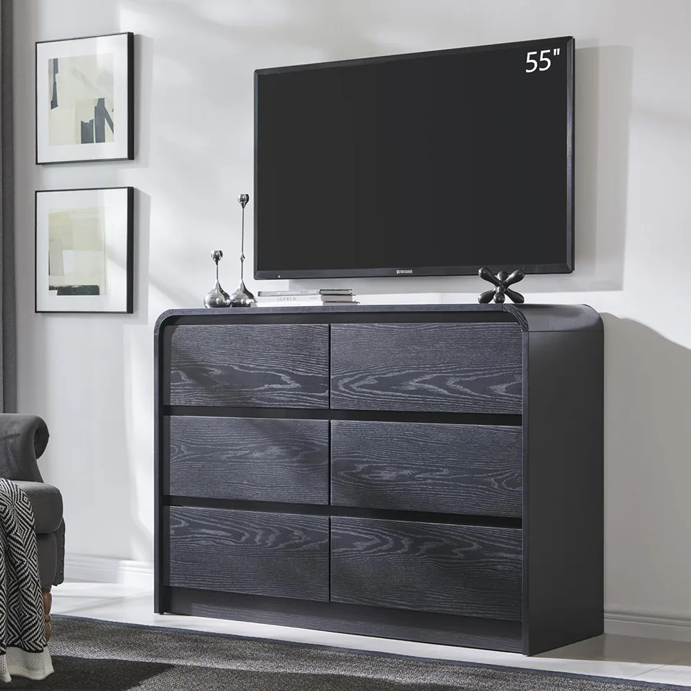 product mid century modern 6 drawer dresser curved profile 47 wide wood chests drawers for bedroom living room natural texture black446-0