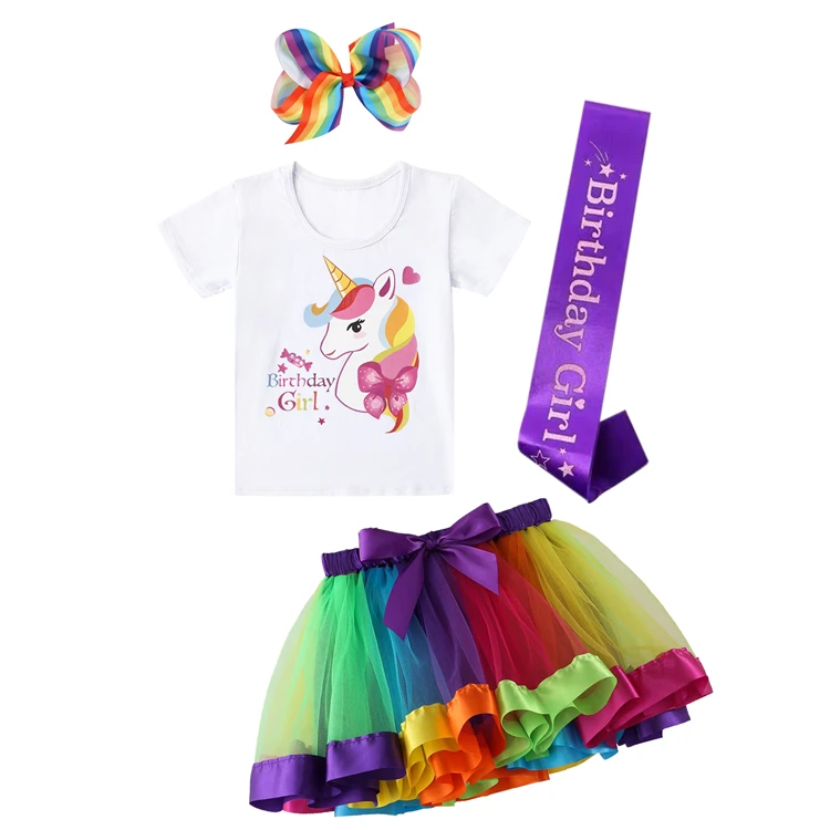 New trendy baby girls clothing sets short sleeve t-shirt+tutu+headband+ribbon boutique 4pcs toddler summer sets