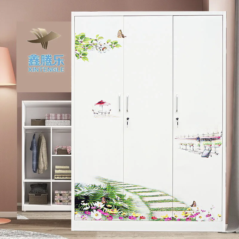 Wholesale 3-Door Steel Iron Almirah Design Wardrobe Different Colour Metal Safe Locker Cabinet for Bedroom Furniture