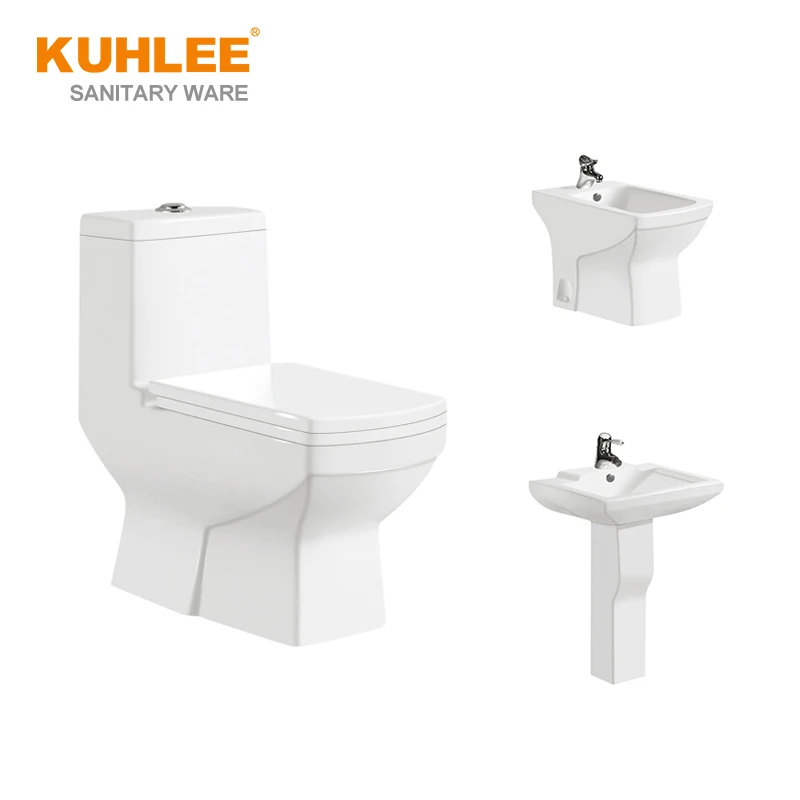 Kuwait Hot Sale Ceramic Toilet Bathroom One Piece Toilets Sets Basin Bidet Sanitary Ware Suite