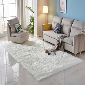 White Faux Fur Rug Long Sheepskin Soft Fluffy Gray Carpet Flokati Shaggy Style Assorted Rectangular Area Rug For Living Room