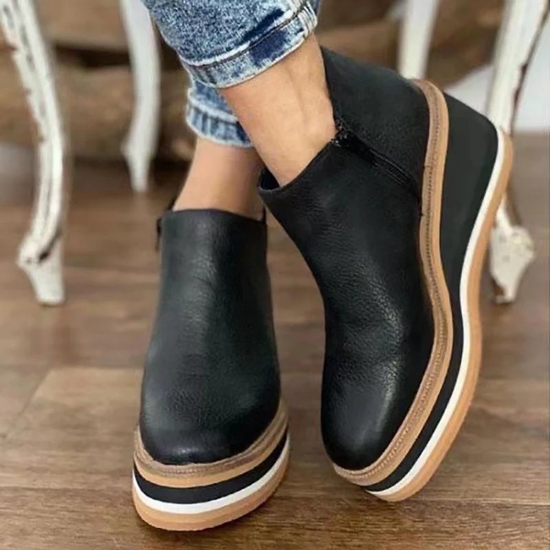 Xz342 Women Fashion Wedge Sole Leather 