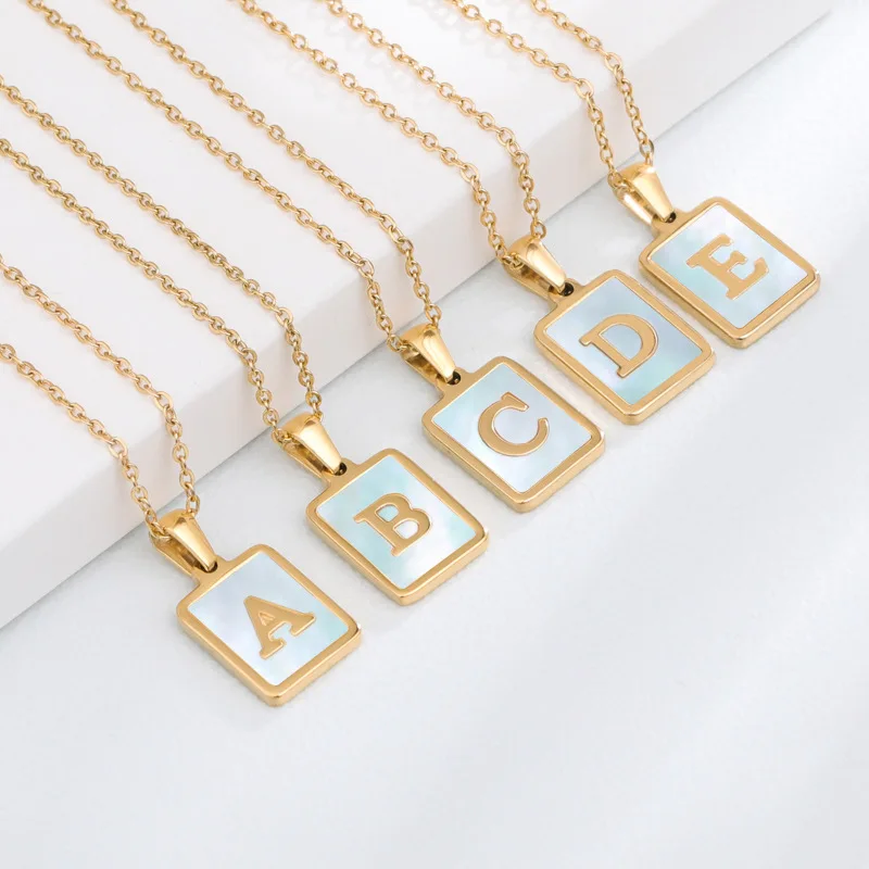Minimalist Stainless Steel Shells Letter Pendant Necklace Women Fashion Real Gold Plated Alphabet Necklace Jewelry