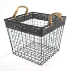Basket Factory Price Metal Wire Storage Basket With Woven Plastic Rattan And Handle