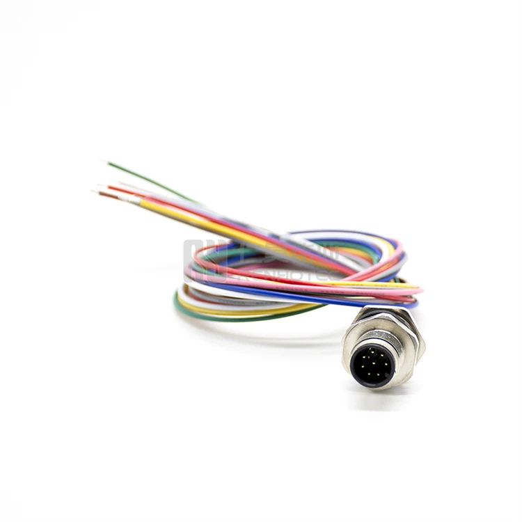 M12 Cable 8pin 8 Pin Circular Connector 8p Pins Female with Wire Shielded Straight Single End PG9 Wireharness