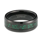 Silver Rings Fashion Classic Blue Carbon Fiber Inlay Silver Mens Tungsten Carbide Rings