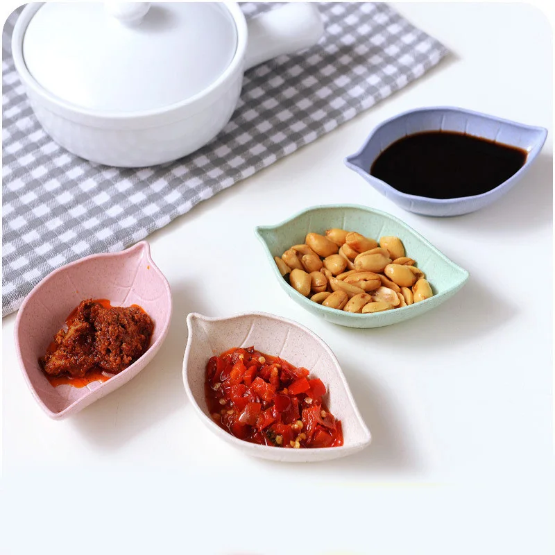 Eco Friendly Wholesale Leaves Round Flower Heart Shapes Sauce Bowl Wheat Straw Plastic Serving Small Sauce Dish And Plate