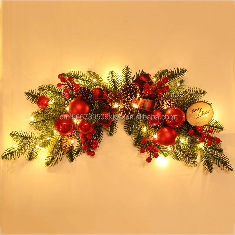 product 2025 online hot sale led lights decorated with copper wire 4pcs set of christmas wreath and garland for festive decorations-5