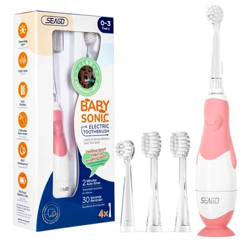SEAGO Wholesale SG513 Sonic Gentle Vibration Tooth Brush LED Light Battery Powered 4 Brush Heads Kids Baby Electric Toothbrush