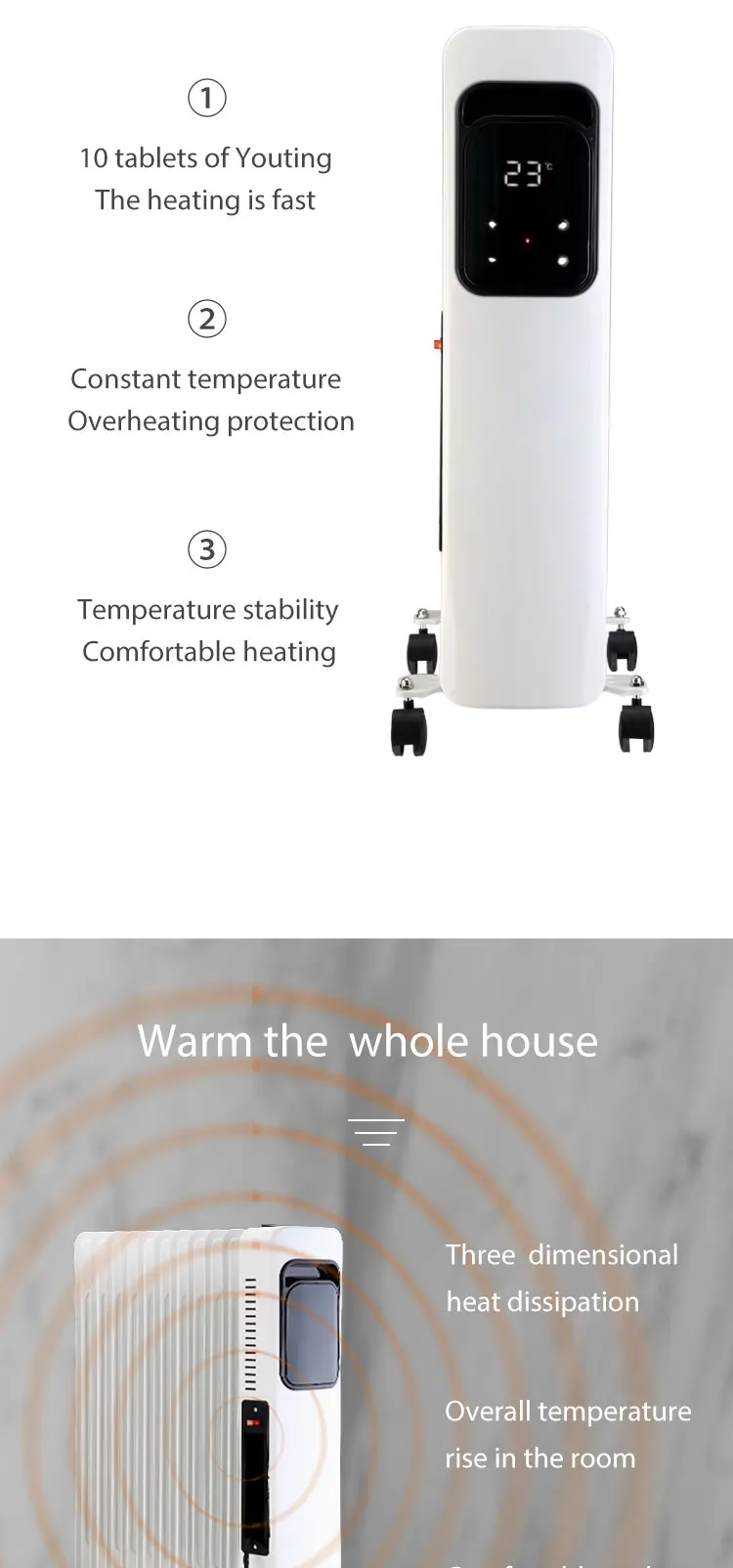 Fins Oil Filled Radiator, 1000/1500/2000W, Electric, DRO-132 - detail 8