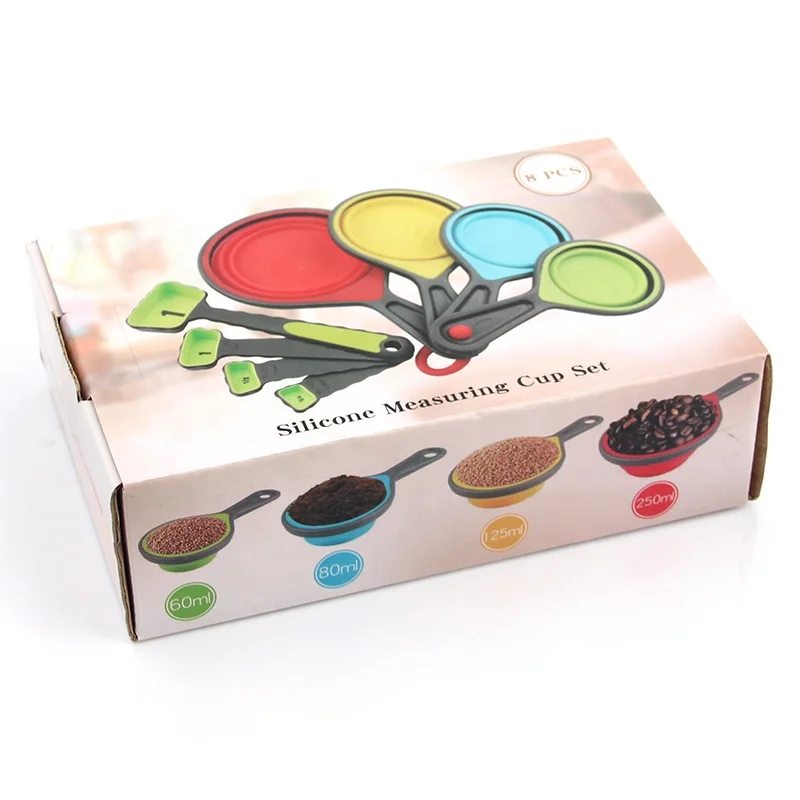Customised BPA Free Space Saving Collapsible Silicone Measuring Cups and Spoons Set  for Liquid  Dry Measuring