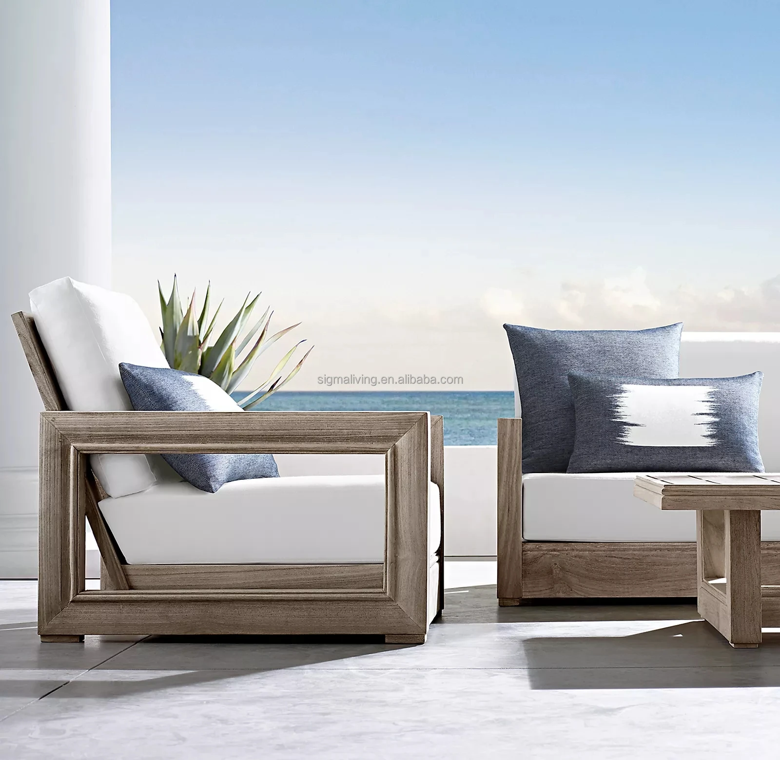 Wonderful outdoor home and garden sigma furniture set  cane  teak wood side table