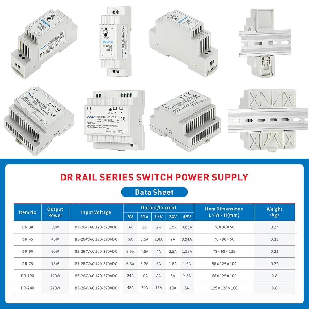 Ndr Edr Hdr Mdr Dc Single Output 5v 12v 24v 48v 75w 120w 240w 480w Din