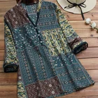 Women Long Tunic Women Light Blue Floral Patchwork Linen-Blend Button-Front Printed Floral Top Beach Tunic