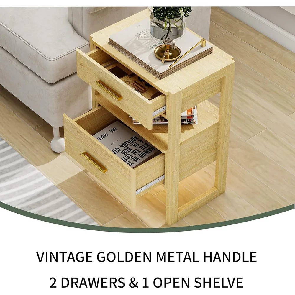 Modern Wood Nightstand Motion Sensor Night Light Wooden Bedside Table End Table for Home Use Sofa Side Table Storage Drawer supplier