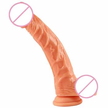 Soft-Upward Bent Large Penis Liquid Silicone Dildo Adult Sexual Product Female Masturbator