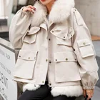 Coat Real QIUCHEN QC20116 Fashion Coat Fox Collar Jacket Women Raccoon Lined Real Fur Parka