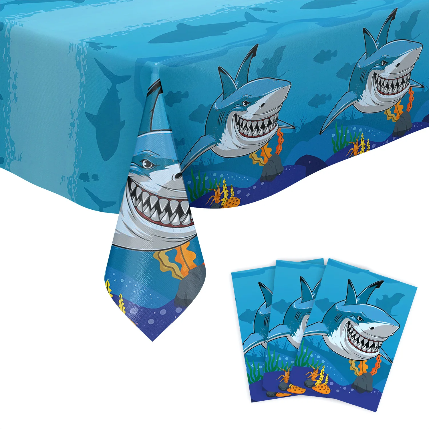 Blue Shark Theme Birthday Party Tableware Set Disposable Party Decorations Disposable Paper Plates And Cups