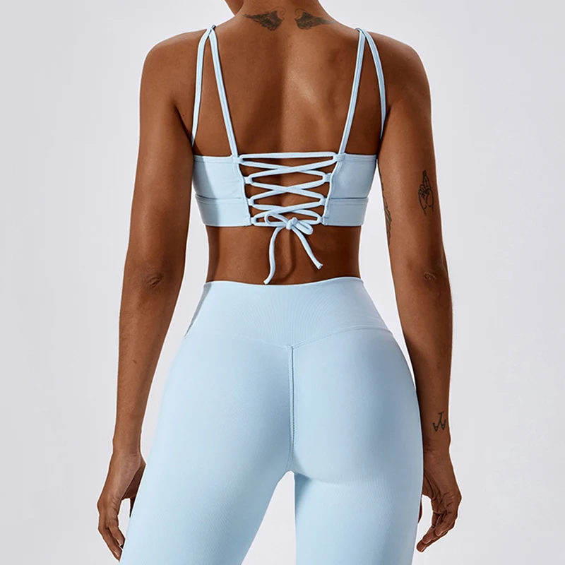 YIYI 2023 Women Cross Back Open Back Hollow Out Strap Yoga Crop Top Gym Fitness Workout Sexy Backless Sports Bra for Women
