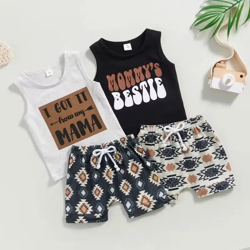 INS style summer newborn baby boy clothes casual printing boys shorts biker suits two piece kids clothing
