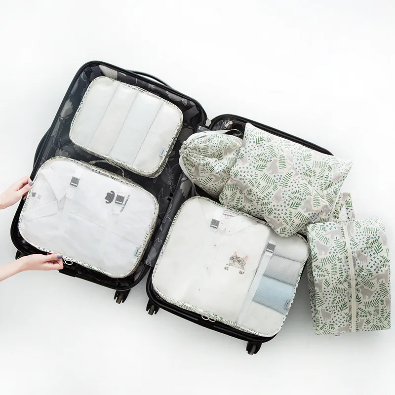 7 Pieces Organiser Set Luggage Suitcase Storage Bags Packing Travel Cubes UK 