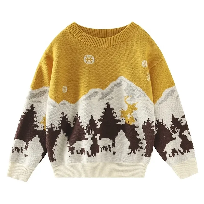 Boy's sweater children's sweater college style solid color thick needle retro children's kids knit sweater