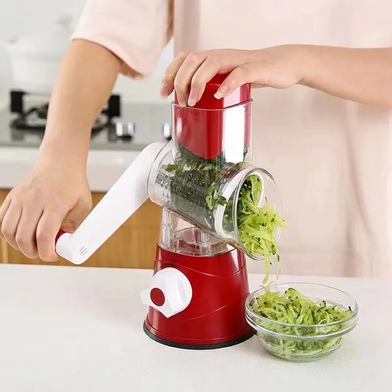 Multifunctional 3 in 1 Spiral Slicer Hand Manual Rotary Cheese Grater Food Slicer Veggie Dicer Vegetable Chopper Cutter