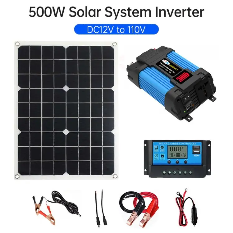 Modified Sine Wave Inverter 300W Power Inverter DC 12V to AC 220V Car Charger Converter with 18W Solar Panel and 30A Solar
