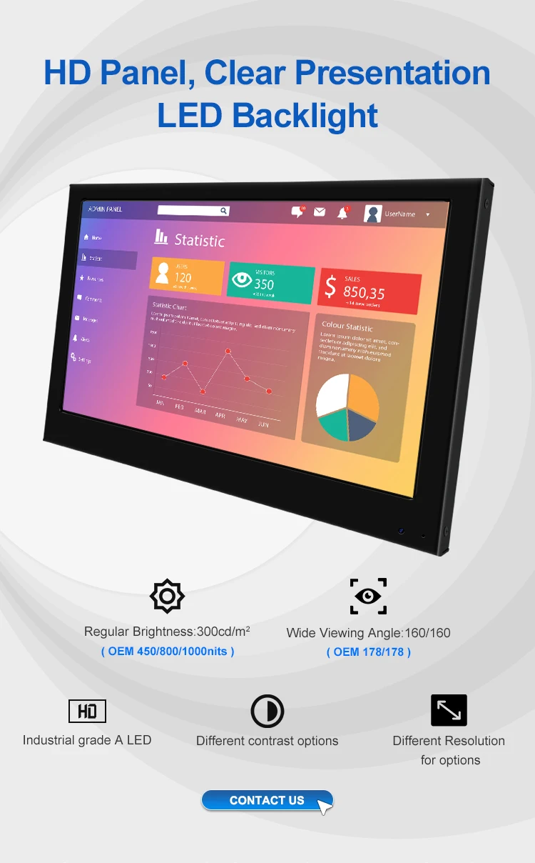 13.3 Inch IPS 1920x1080 Industrial Screen Laptop Monitor HD TFT Aluminum Alloy Case for Business Use OEM ODM
