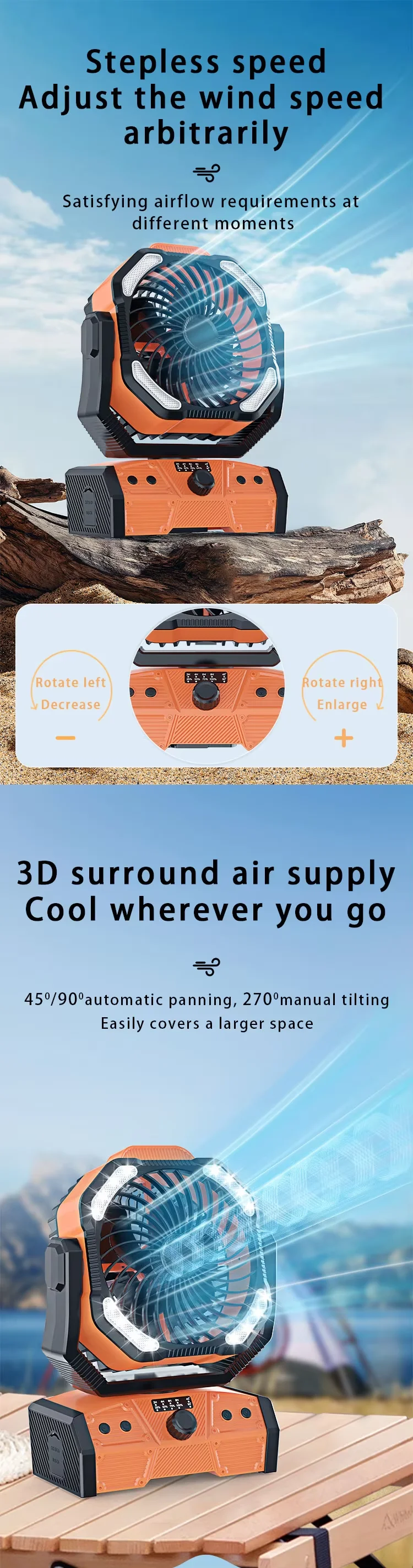 Table Fan, Portable, 30000mAh, USB - detail 8