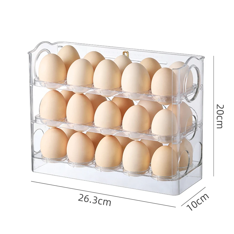 30 grids 3 Tier Egg Organizer Automatic Plastic Eggs Storage Box Holder PET Refrigerator Egg Container For kitchen Accessories