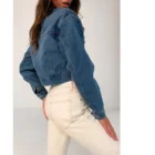 Jacket SKYKINGDOM High Quality Denim Jacket Ladies Distressed Trucker Jacket Women Denim Puff Sleeve Jacket