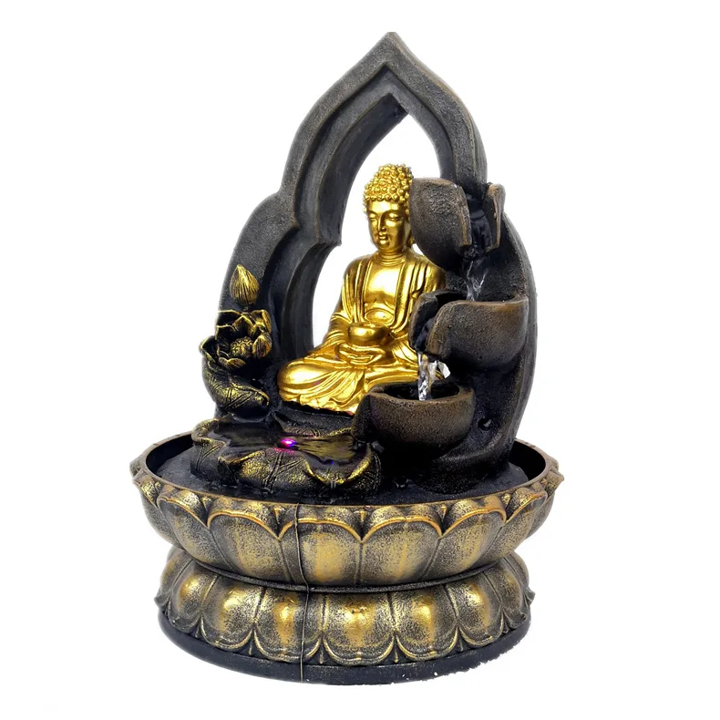 2024 New Buddha Statue Resin Crafts Gifts Home Decoration Desktop Water Fountain Ornaments Buddha Figurine Indoor Water Fountain