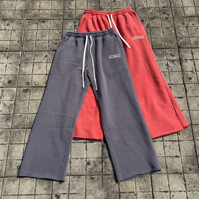 2025 Vintage Distressed Acid Wash Men's Casual Mid Waist Midweight Sweatpants Cotton Straight Leg Embroidery Cozy Comfort Style factory