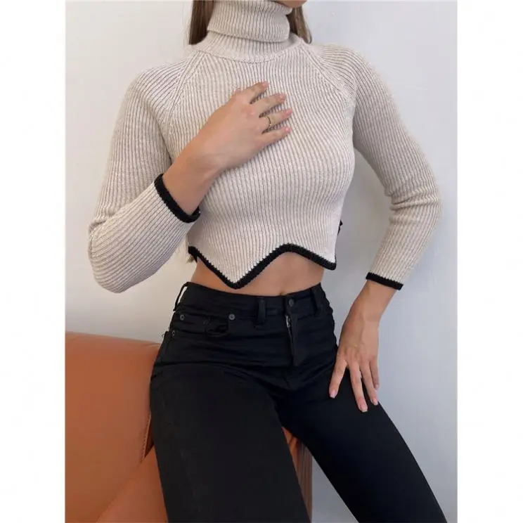 Sexy Chest Cutout Women Turtleneck Sweater Long Sleeve Long Knitted Jumpers Solid Slim Fashion Pullover Sweater