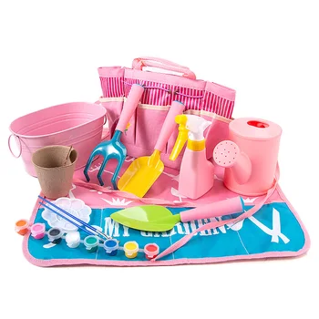 Multi-function 13 pcs children's gardening tools shovel set pink plastic sand digging shovel landscape kit