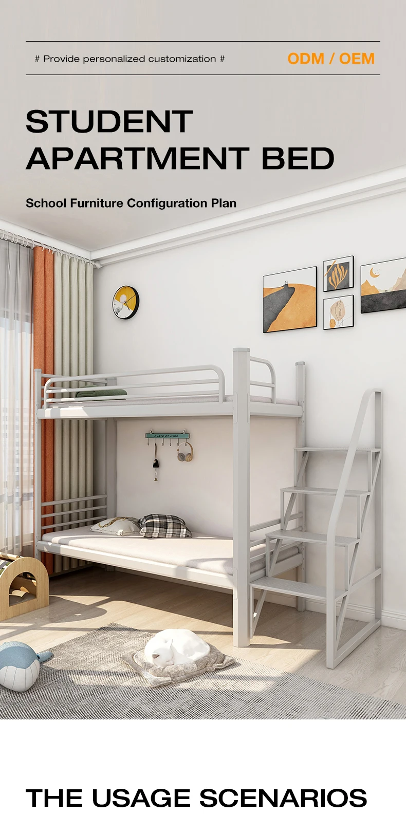 product modern double steel bunk bed for adults students eco friendly durable metal school bedroom dormitory hotels-1