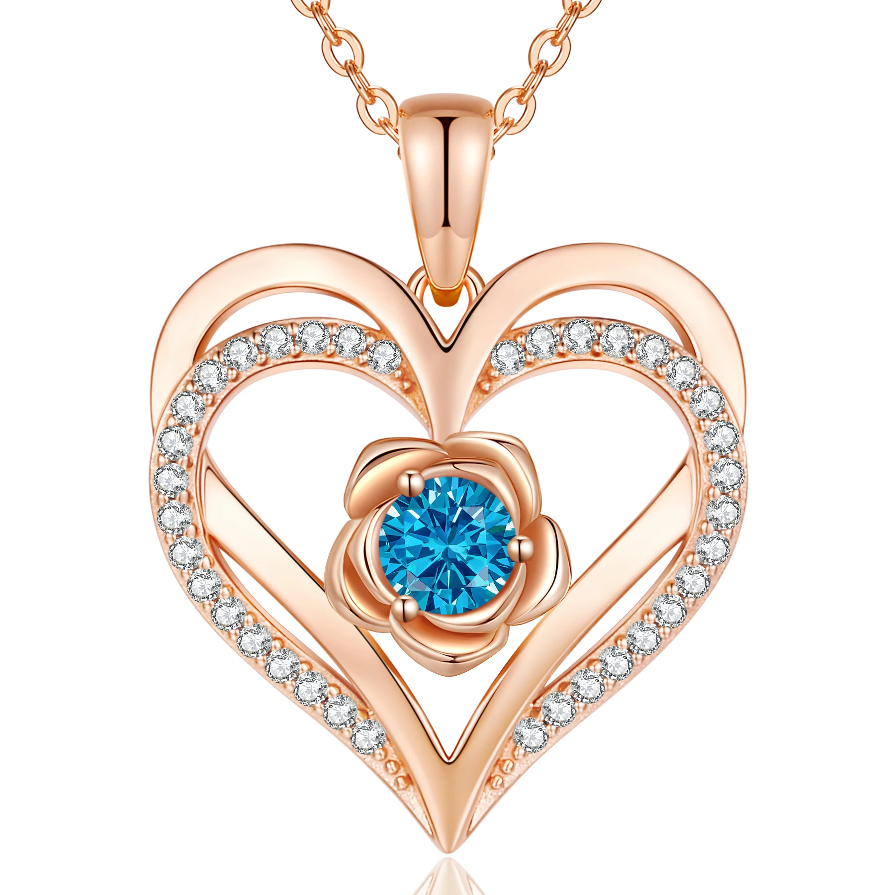 CDE YN1115 Fine Jewelry 925 Sterling Silver Necklace Zircon Double Heart Pendant Birthstone Necklace