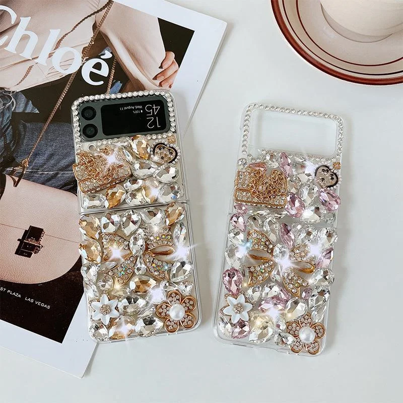 Luxury Bling Glitter Diamond Crystal Phone Case For Samsung Galaxy Z Flip 5 4 3 Rhinestone Covers For Samsung Galaxy Z Fold 4 3