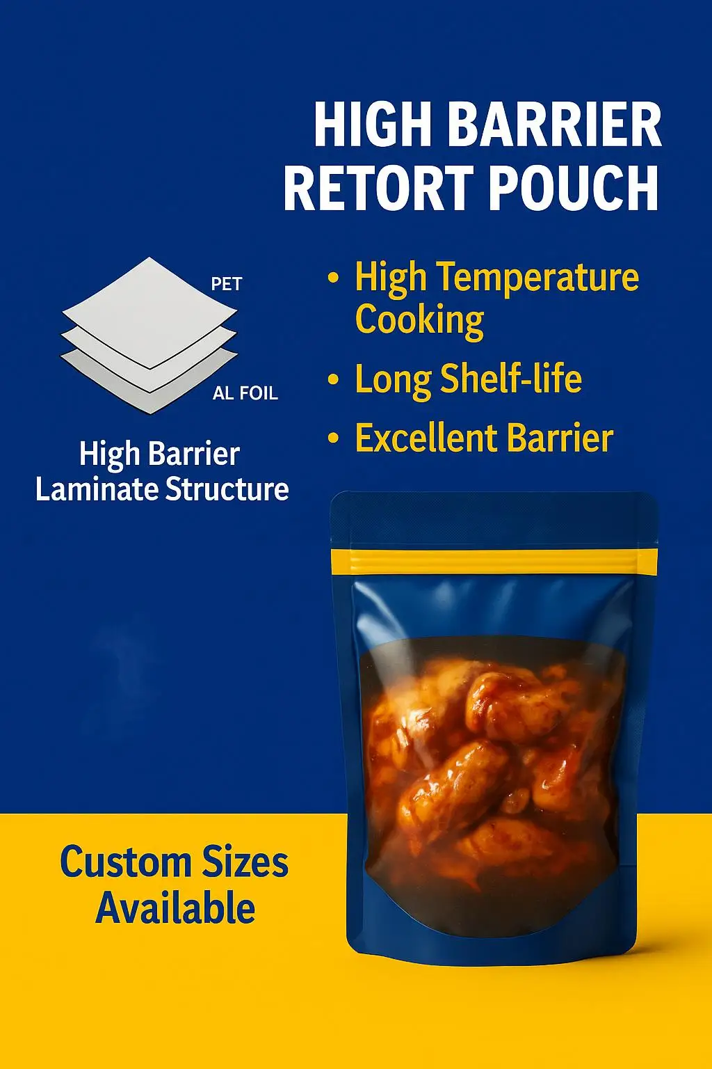 Custom Printed PE Moisture Proof High-Temperature Stand Retort Pouch Zipper Top for Instant Soup Salad Cakes Cooking Food - detail 3