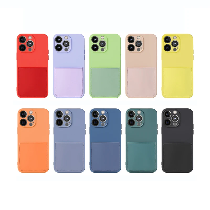 Microfiber Inside Liquid Silicone Phone Case For iPhone 15 14 13 12 11 Pro Max Card Slot Pocket Phone Cover For Samsung S23 S22