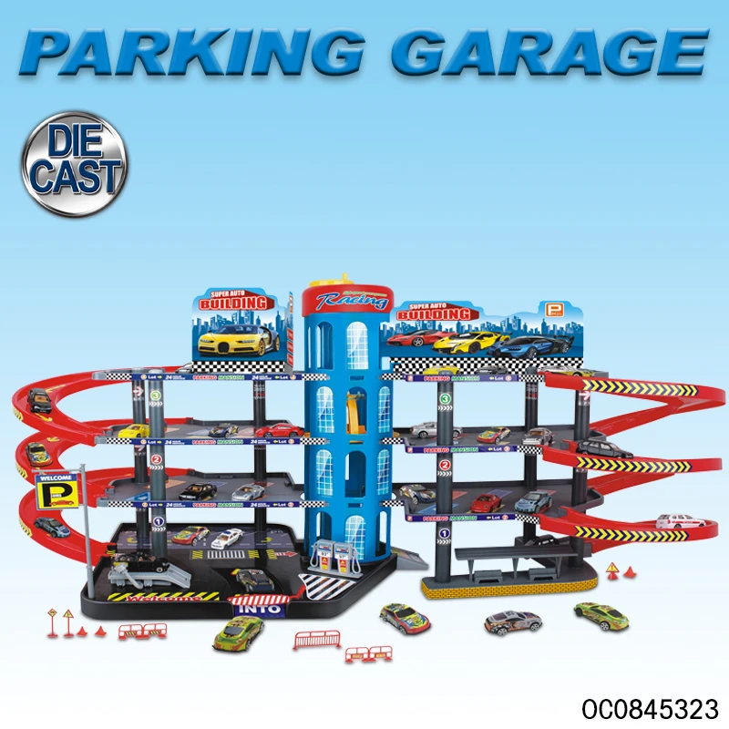 Multi layers garage parking lot racing car play set toys for kids boys with 8pcs car