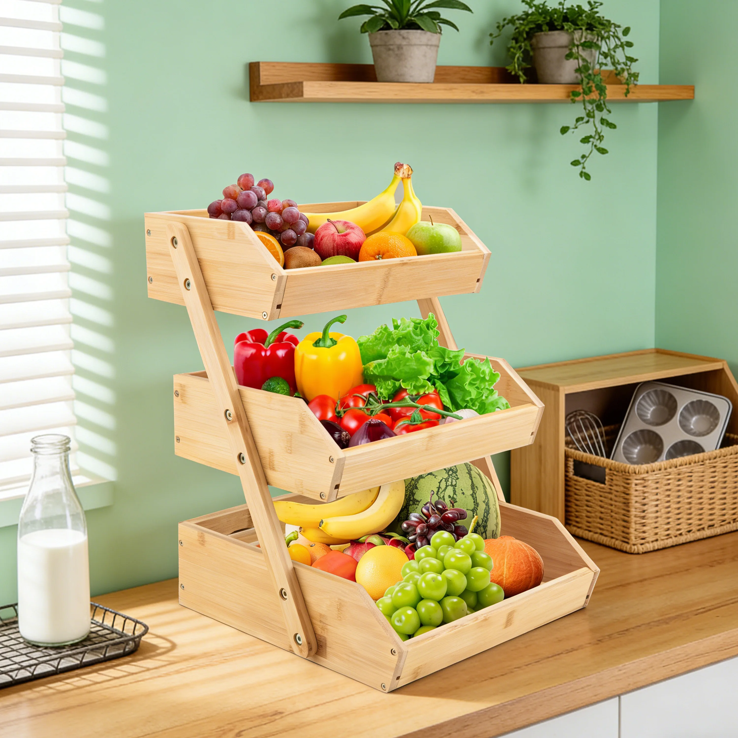 product 3 tier rustic wooden countertop organizer space saving vegetable fruit storage basket storage rack stand for kitchen holder-4