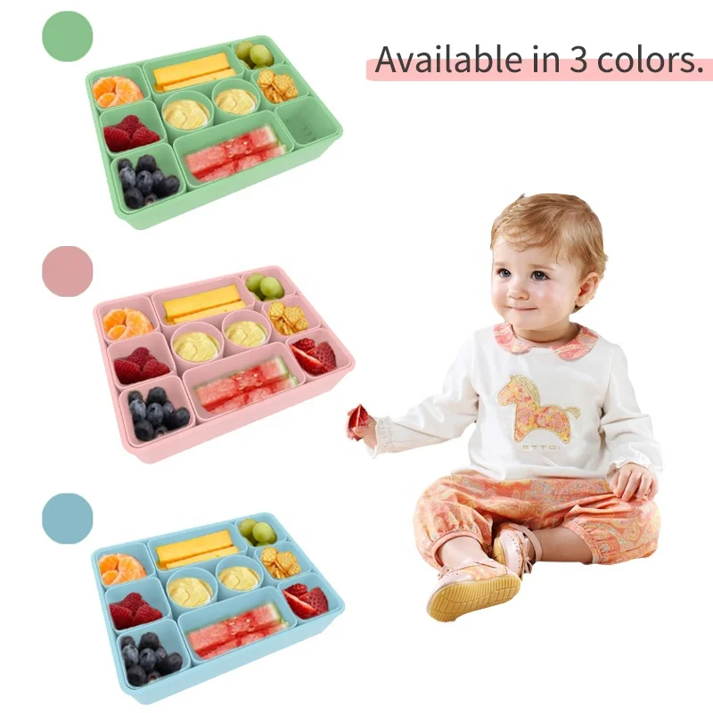 Custom Kids Lunch Box for School Snack Container Portable Silicone Divided Snacks Box for Children Travel Snack Storage Box