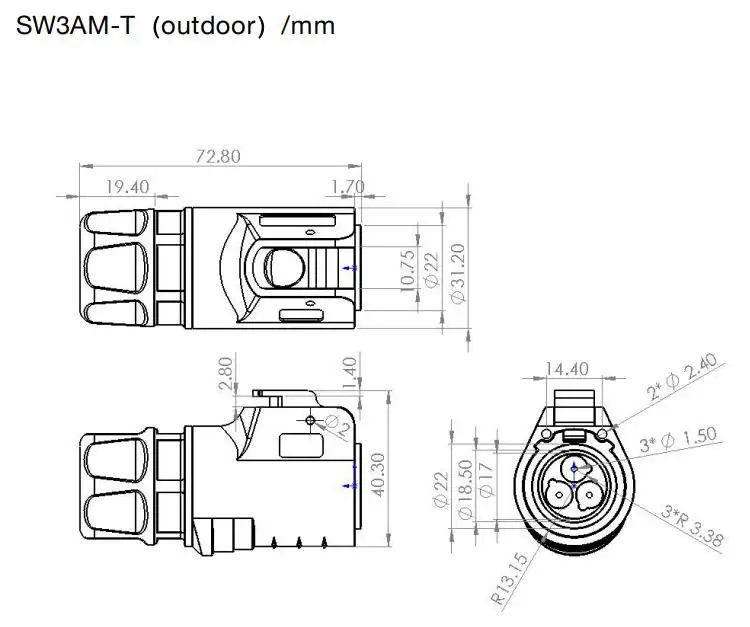 Outdoor Metal Material Card Buckle Type 3 Core Male Powercon Led Display Power Connectors