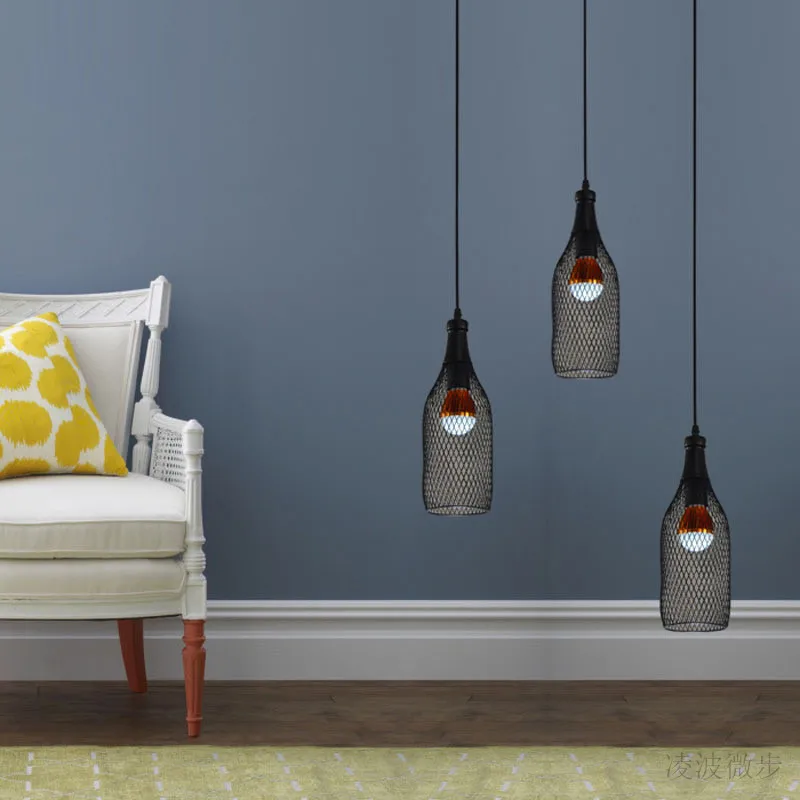 Individuality wrought iron black cage chandelier pendant industrial lighting for dining room