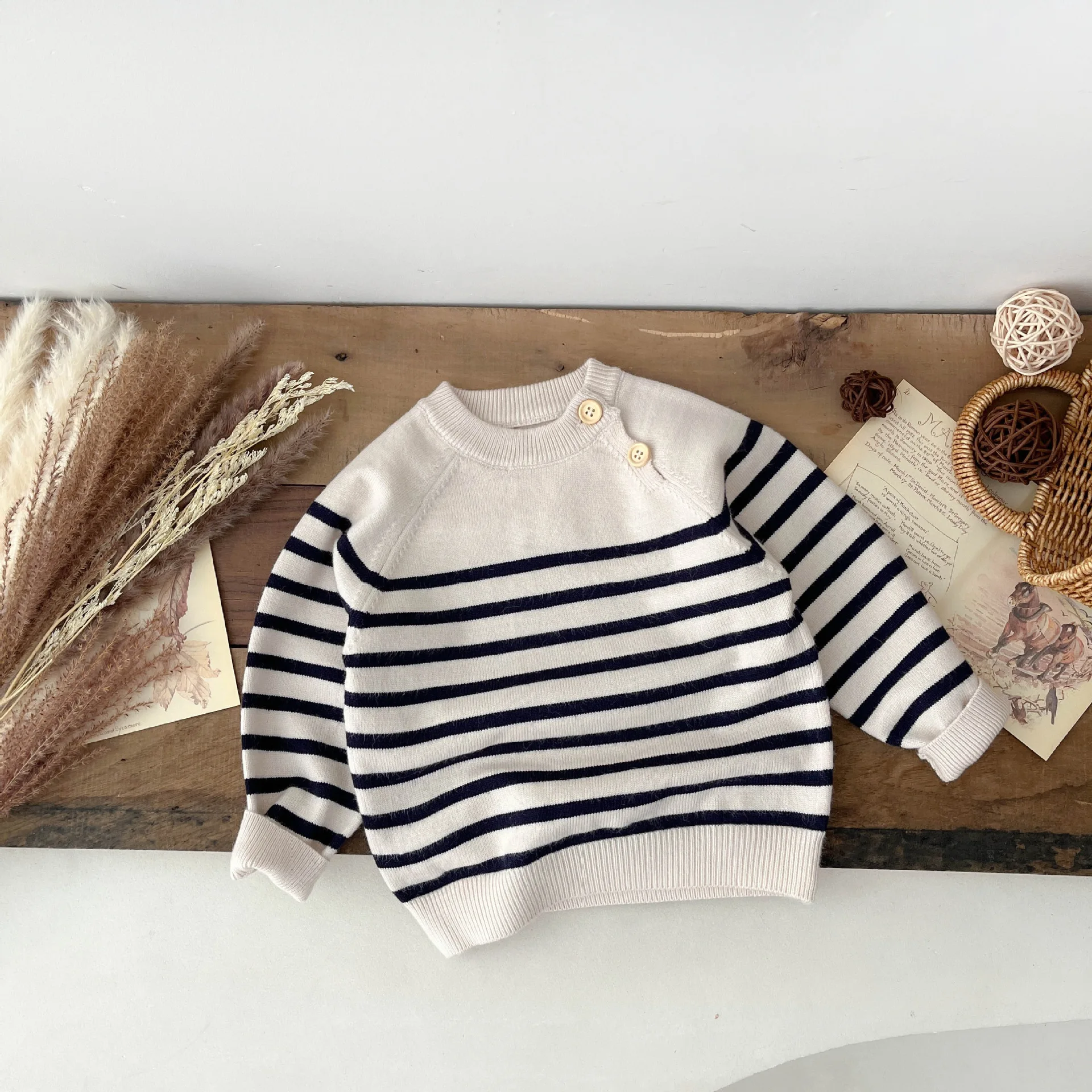 Autumn infant hooded Knit top kids stripe knitted embroidery twisted sweater baby girl clothes